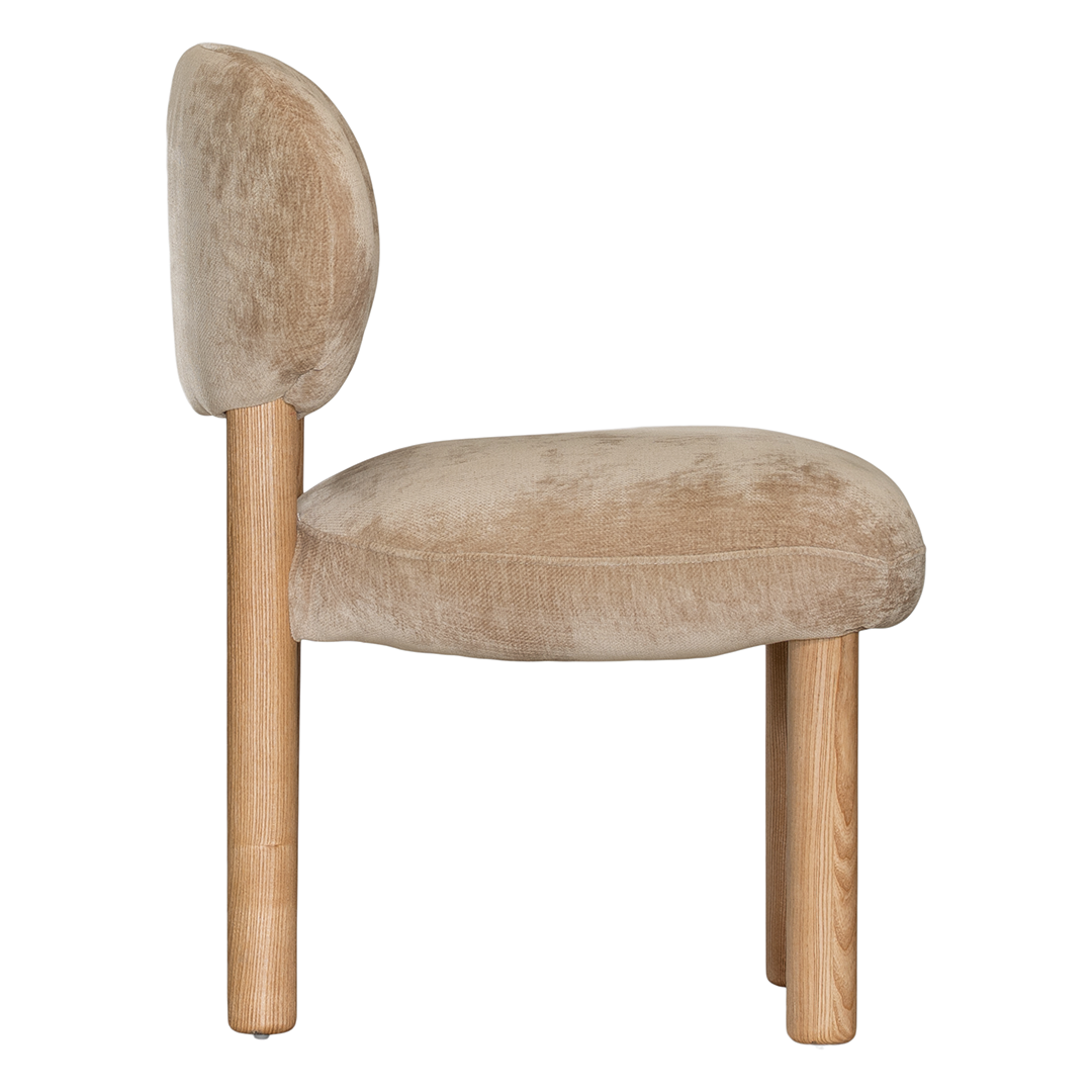 Moda dining chair dolce with soft upholstered seat and natural timber legs styled for modern australian dining interiors