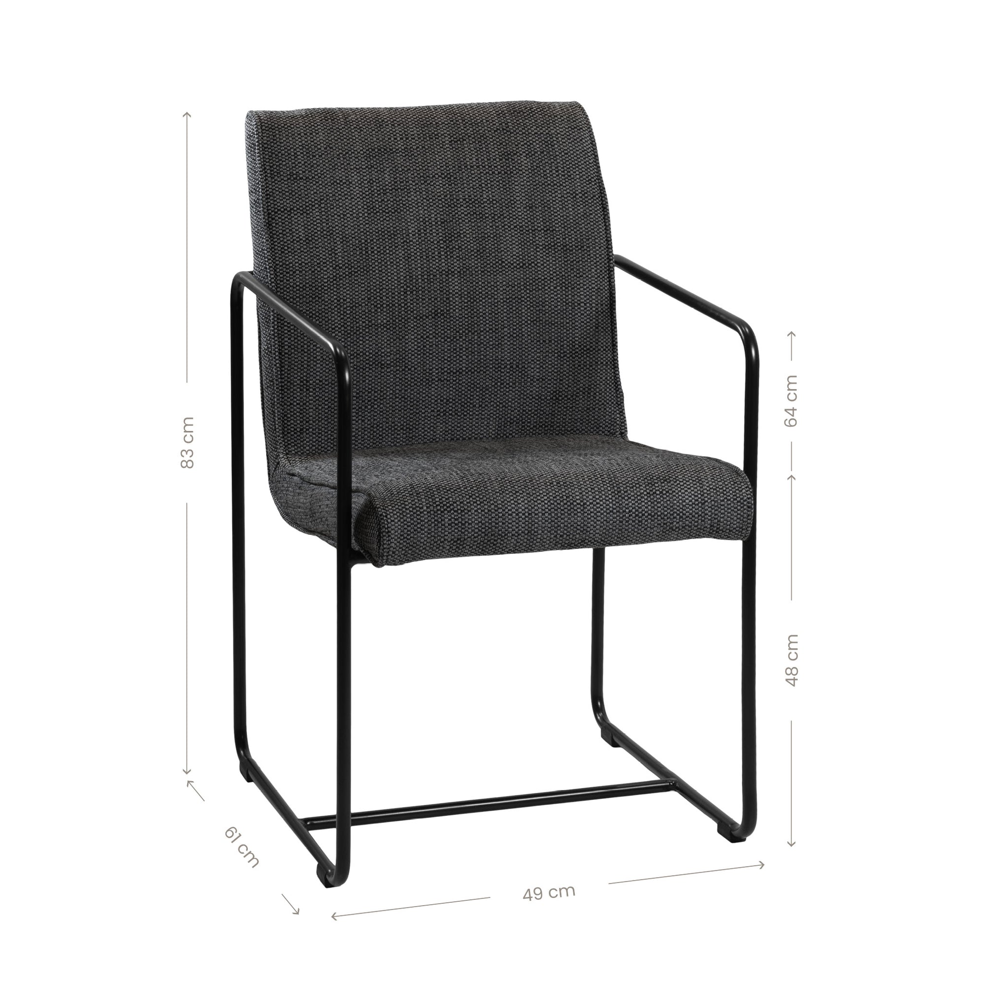 Kulala Living modern black dining chair featuring a sleek metal frame with a charcoal upholstered seat and backrest, offering a stylish and comfortable seating solution