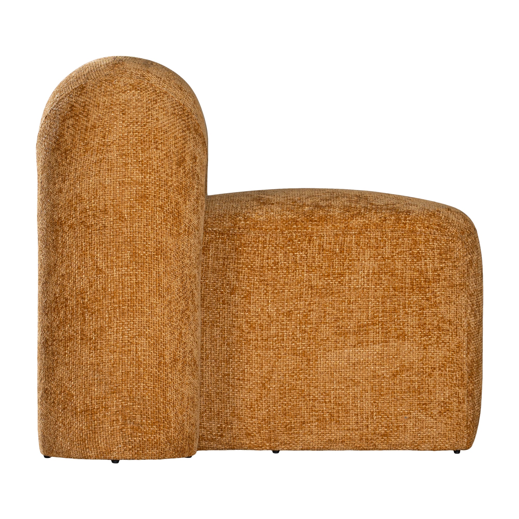 A luxurious mustard lounge chair with a sculptural, curved backrest and a matching ottoman, offering a bold yet elegant statement piece for contemporary interiors.