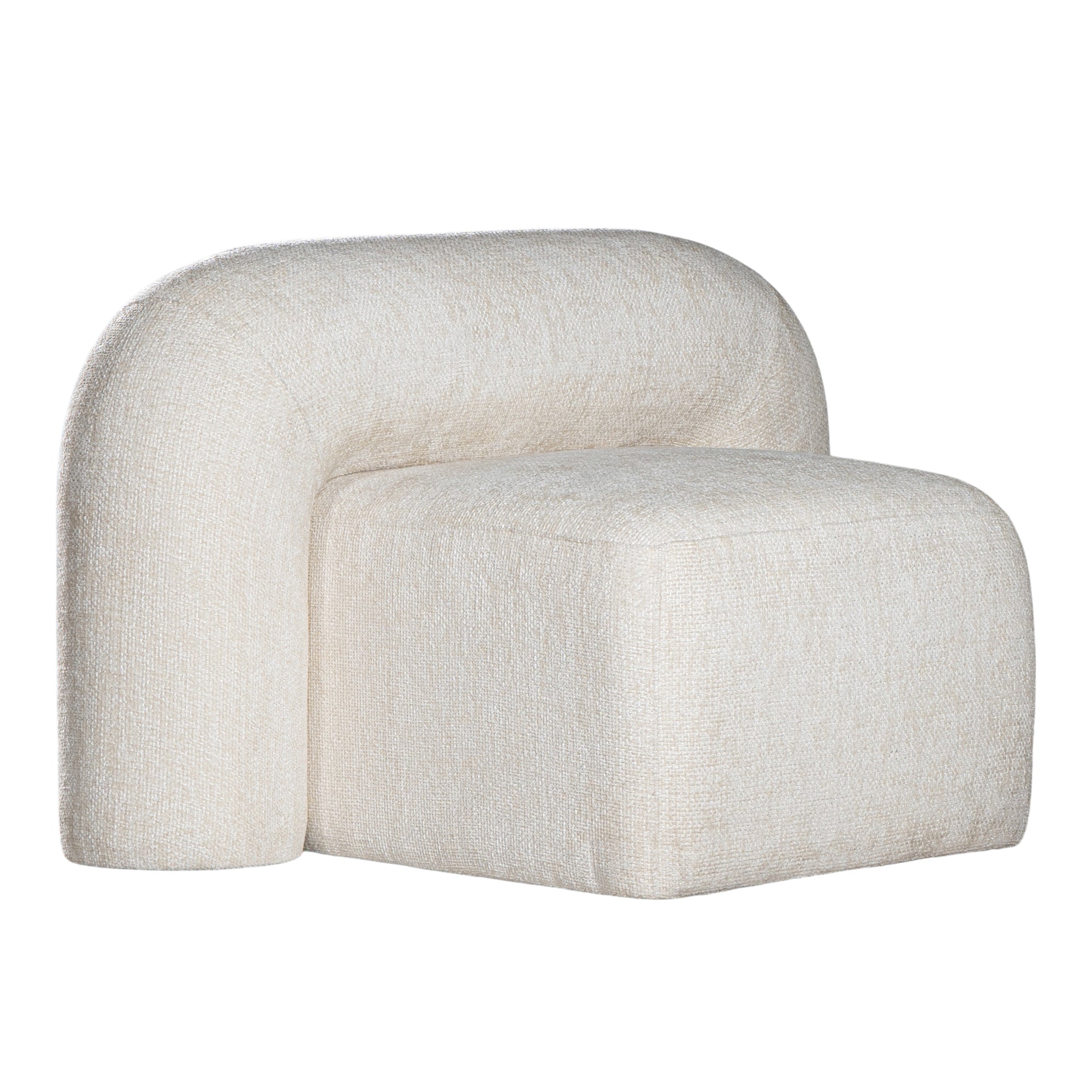 A luxurious white lounge chair with a sculptural, curved backrest and a matching ottoman, offering a bold yet elegant statement piece for contemporary interiors