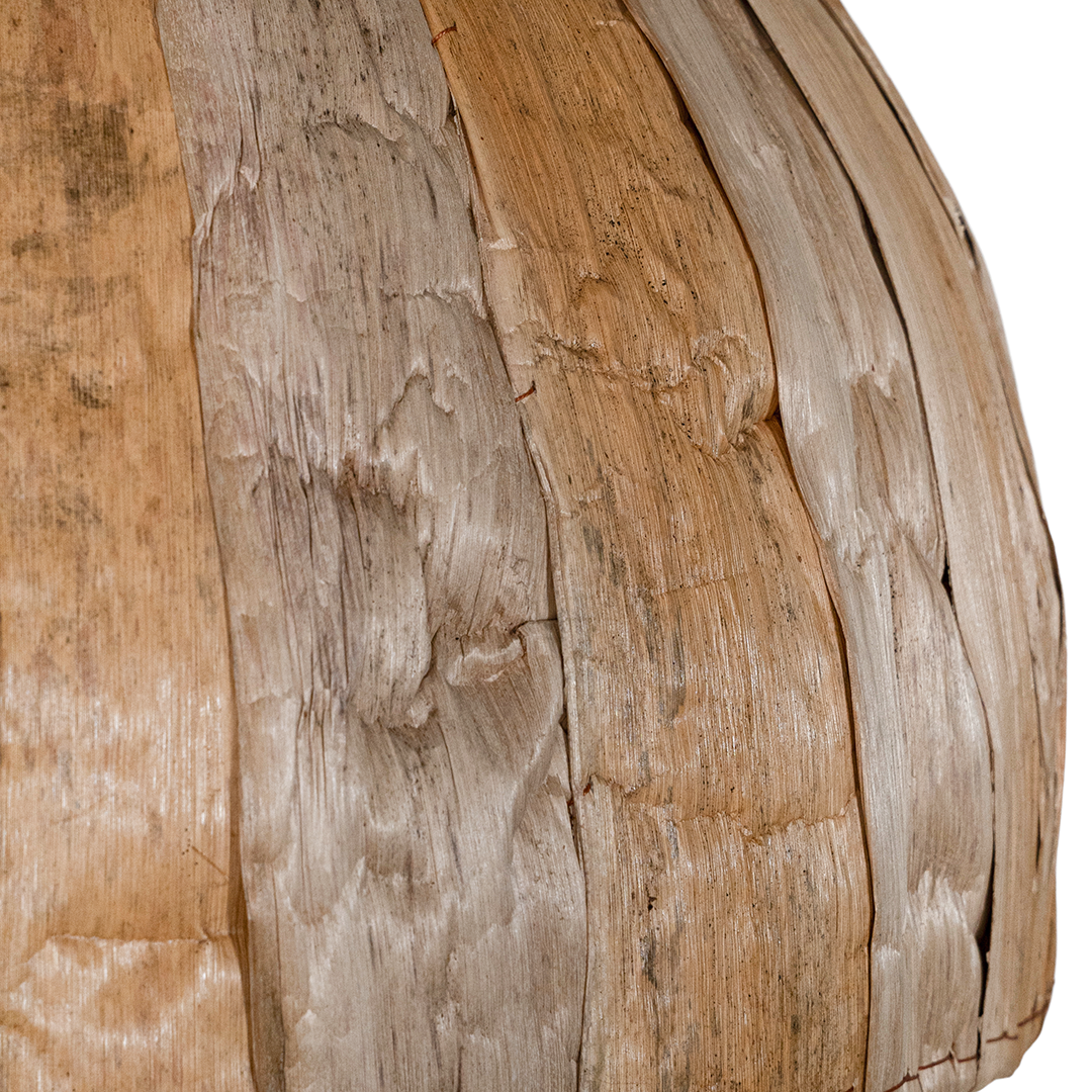 Dome-shaped pendant light crafted from natural timber strips, showcasing organic textures and warm earthy tones for a rustic yet modern aesthetic