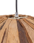 Dome-shaped pendant light crafted from natural timber strips, showcasing organic textures and warm earthy tones for a rustic yet modern aesthetic
