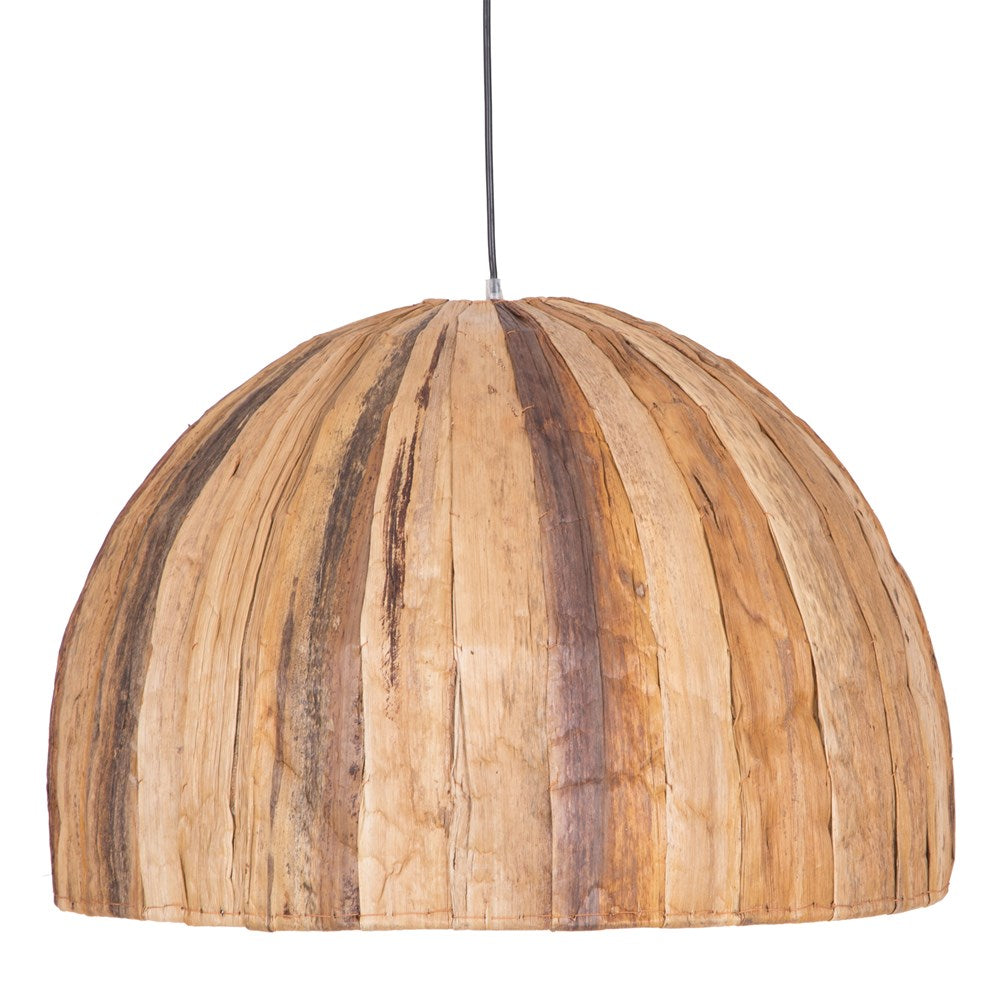 Dome-shaped pendant light crafted from natural timber strips, showcasing organic textures and warm earthy tones for a rustic yet modern aesthetic