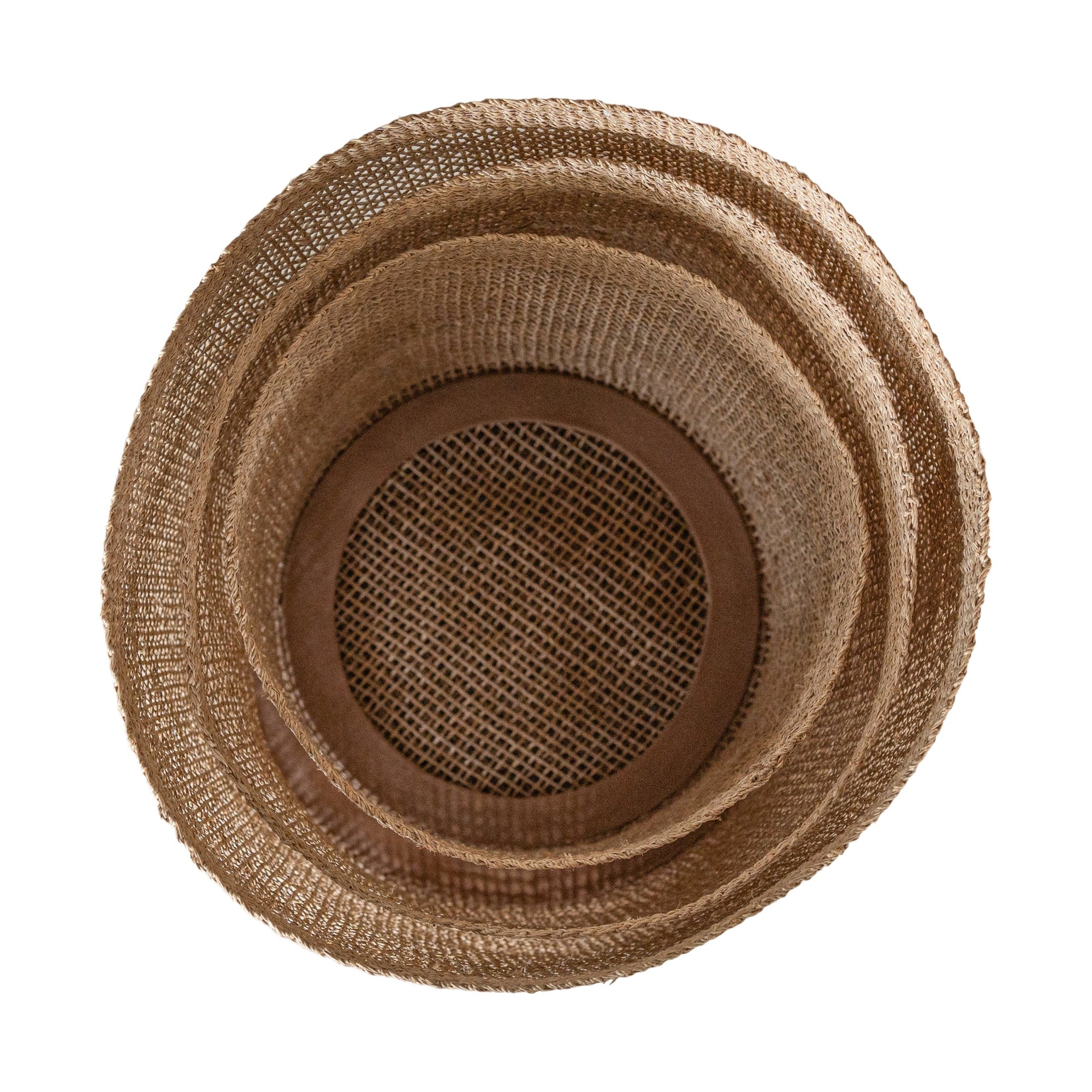 Natural jute storage baskets with open weave design, perfect for stylish organisation and coastal decor.