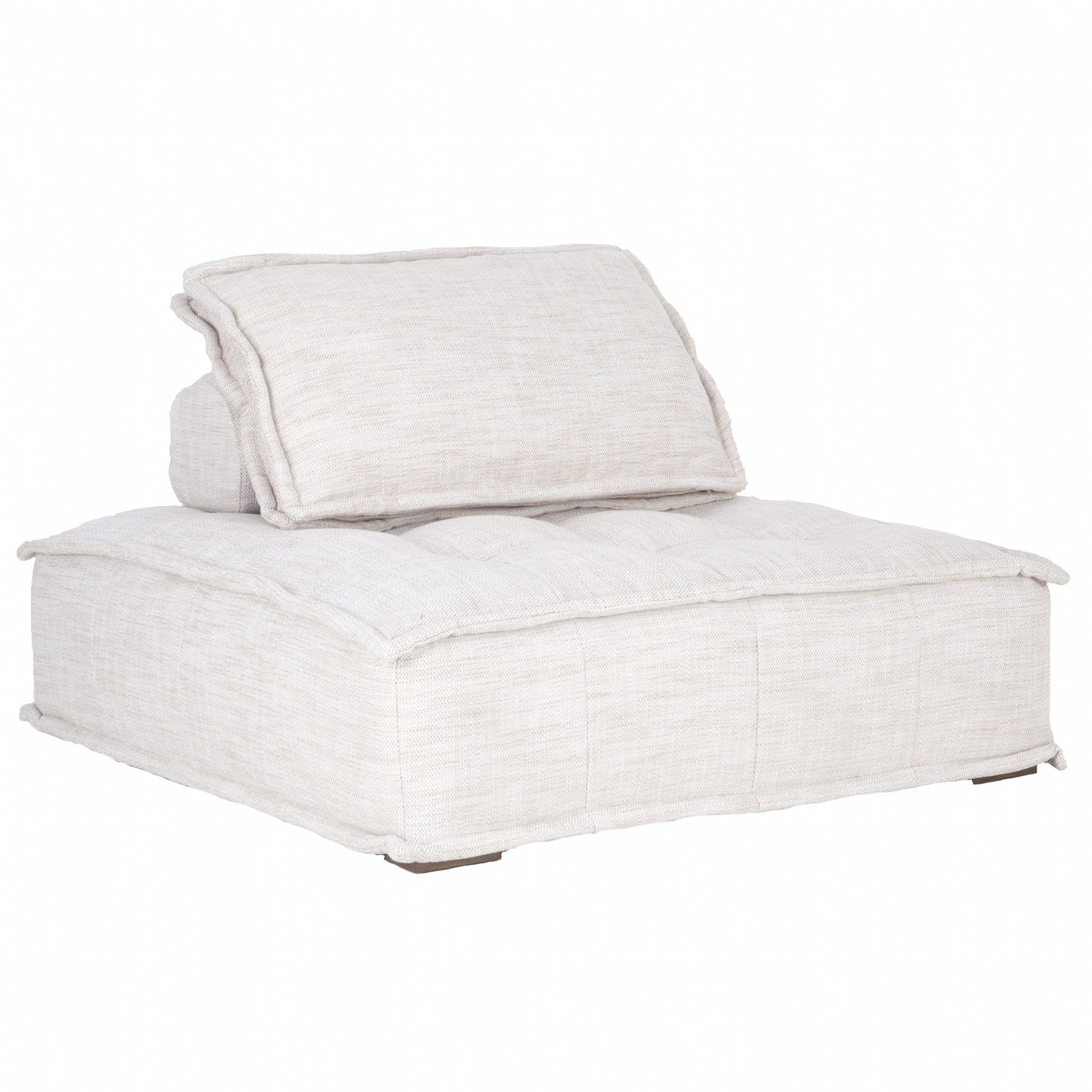 A stylish natural linen modular sofa with a low-profile design and plush cushioning, offering a relaxed and contemporary seating option for modern interiors