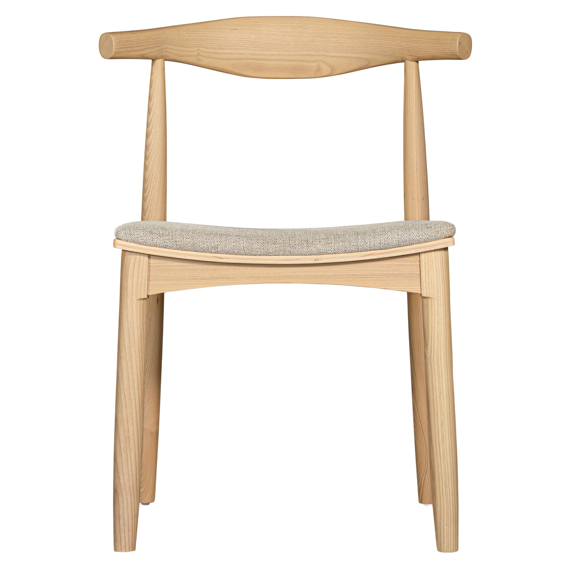 Kulala Living natural wood dining chair featuring a sculpted backrest and a lightly upholstered seat in a neutral fabric. A blend of minimalist design and organic materials, perfect for modern dining spaces.