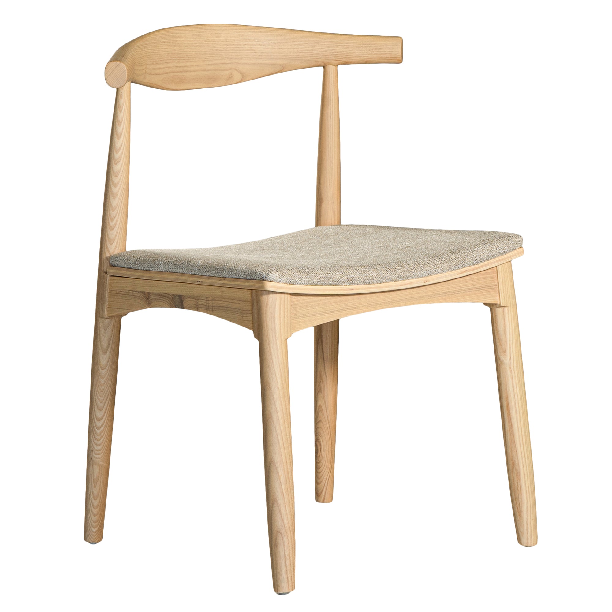 Kulala Living natural wood dining chair featuring a sculpted backrest and a lightly upholstered seat in a neutral fabric. A blend of minimalist design and organic materials, perfect for modern dining spaces.