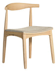 Kulala Living natural wood dining chair featuring a sculpted backrest and a lightly upholstered seat in a neutral fabric. A blend of minimalist design and organic materials, perfect for modern dining spaces.