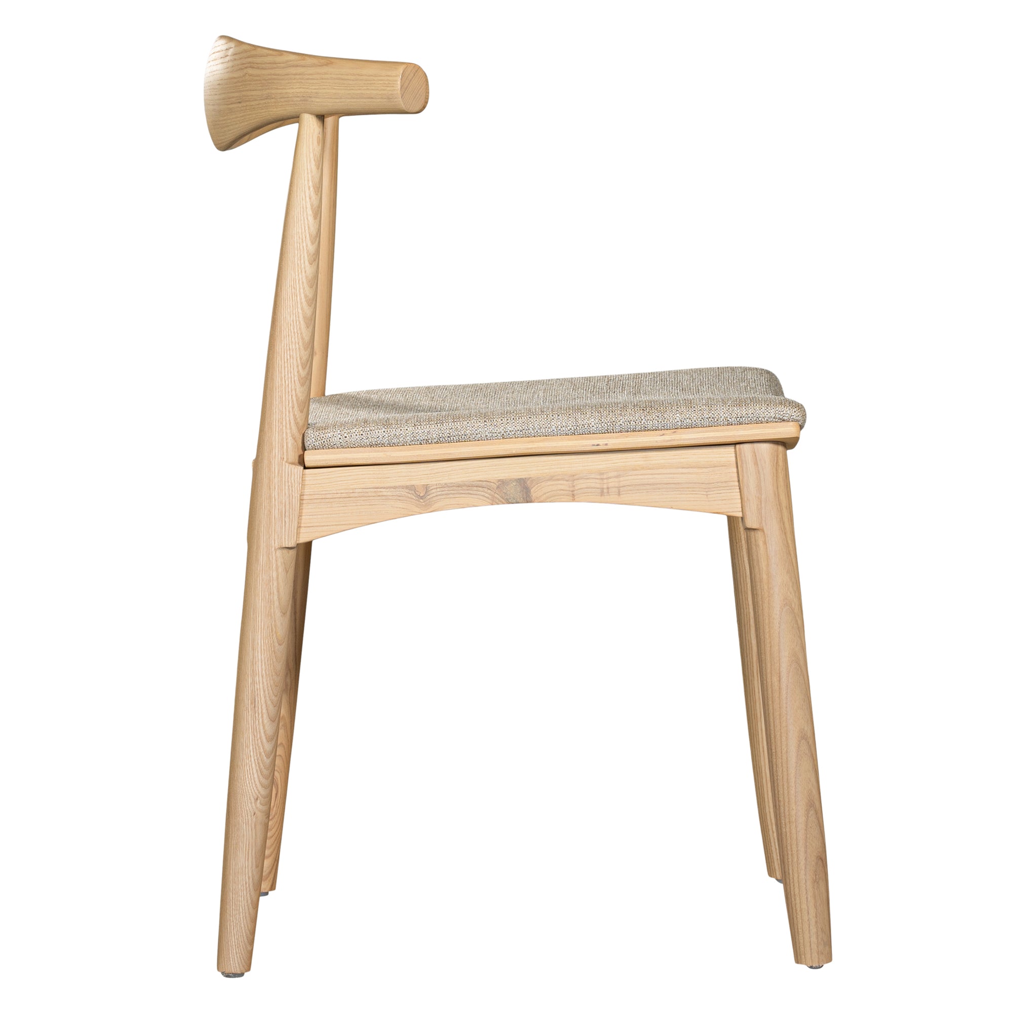 Kulala Living natural wood dining chair featuring a sculpted backrest and a lightly upholstered seat in a neutral fabric. A blend of minimalist design and organic materials, perfect for modern dining spaces.
