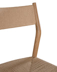 Elegant dining chair crafted from natural timber with a woven paper cord seat and backrest, showcasing a minimalist Scandinavian-inspired design