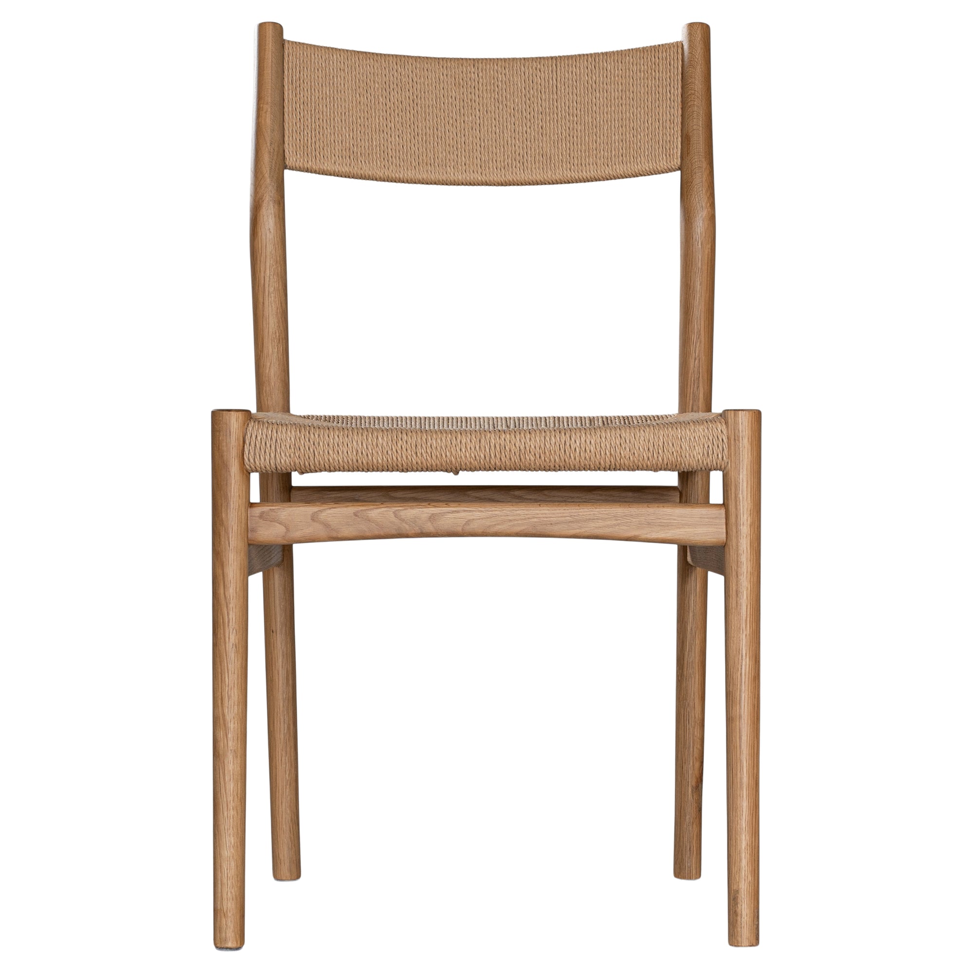 Elegant dining chair crafted from natural timber with a woven paper cord seat and backrest, showcasing a minimalist Scandinavian-inspired design