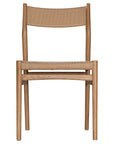 Elegant dining chair crafted from natural timber with a woven paper cord seat and backrest, showcasing a minimalist Scandinavian-inspired design