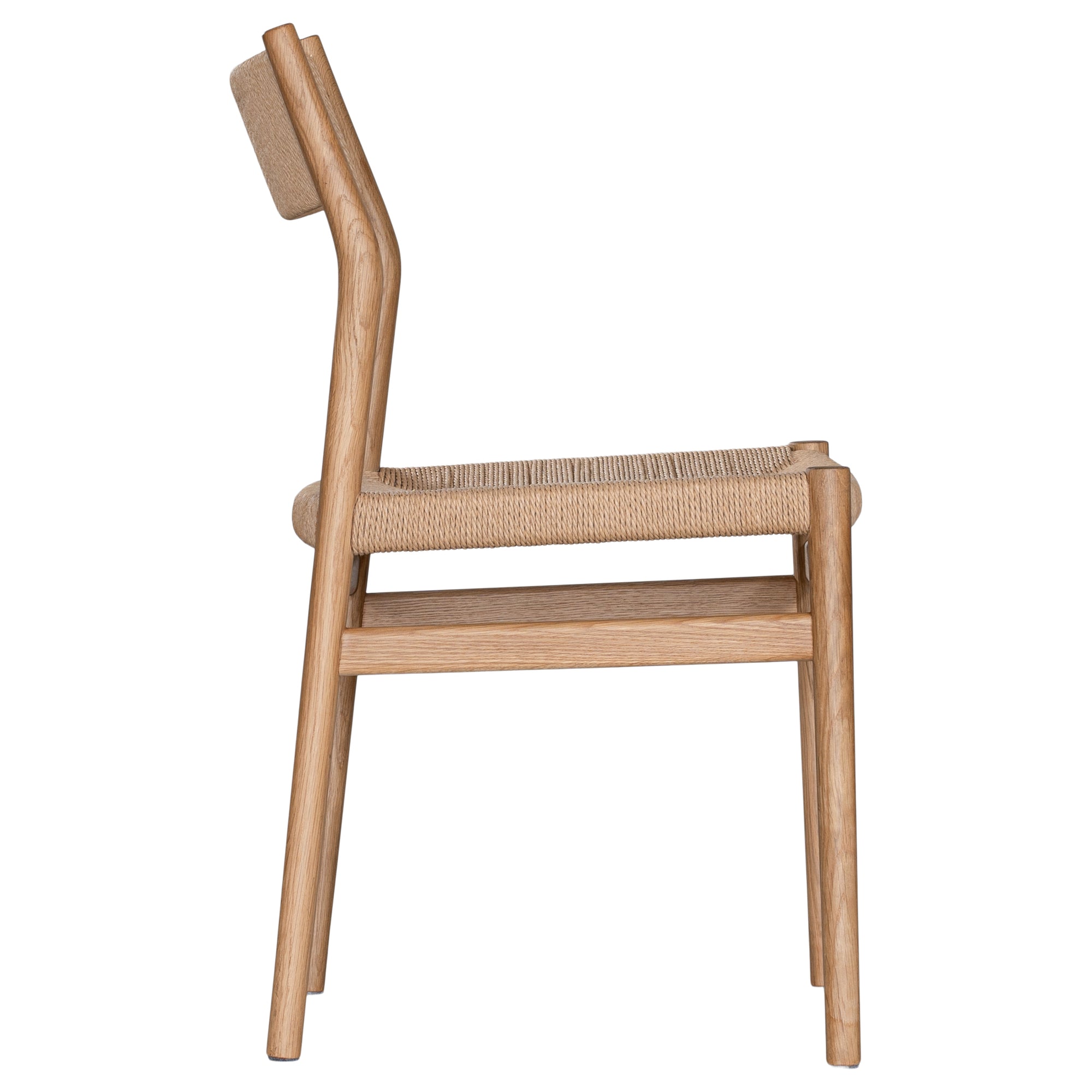 Elegant dining chair crafted from natural timber with a woven paper cord seat and backrest, showcasing a minimalist Scandinavian-inspired design