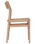 Elegant dining chair crafted from natural timber with a woven paper cord seat and backrest, showcasing a minimalist Scandinavian-inspired design