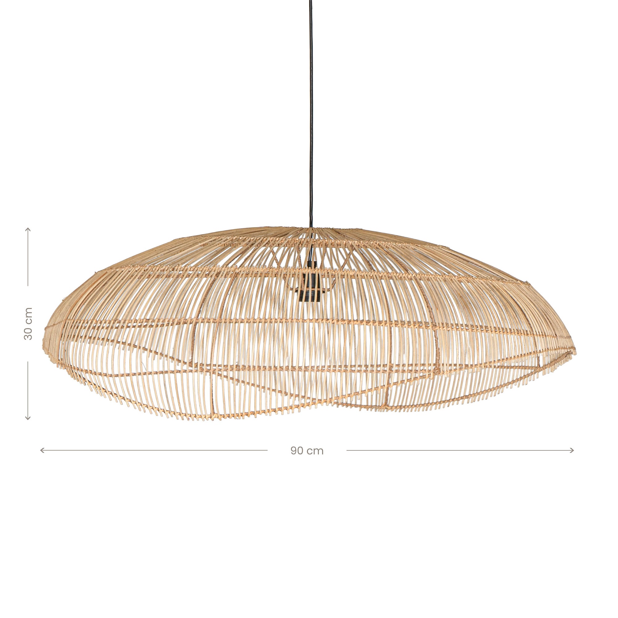 Kulala Living natural rattan pendant light, handwoven for a relaxed coastal aesthetic. Its organic design and wide, airy frame create a warm, inviting ambiance in any interior space