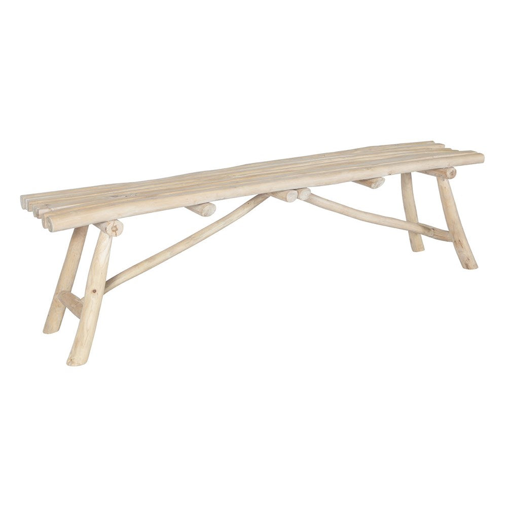 Natural rattan bench with rustic branch frame, ideal for relaxed outdoor seating or casual indoor decor