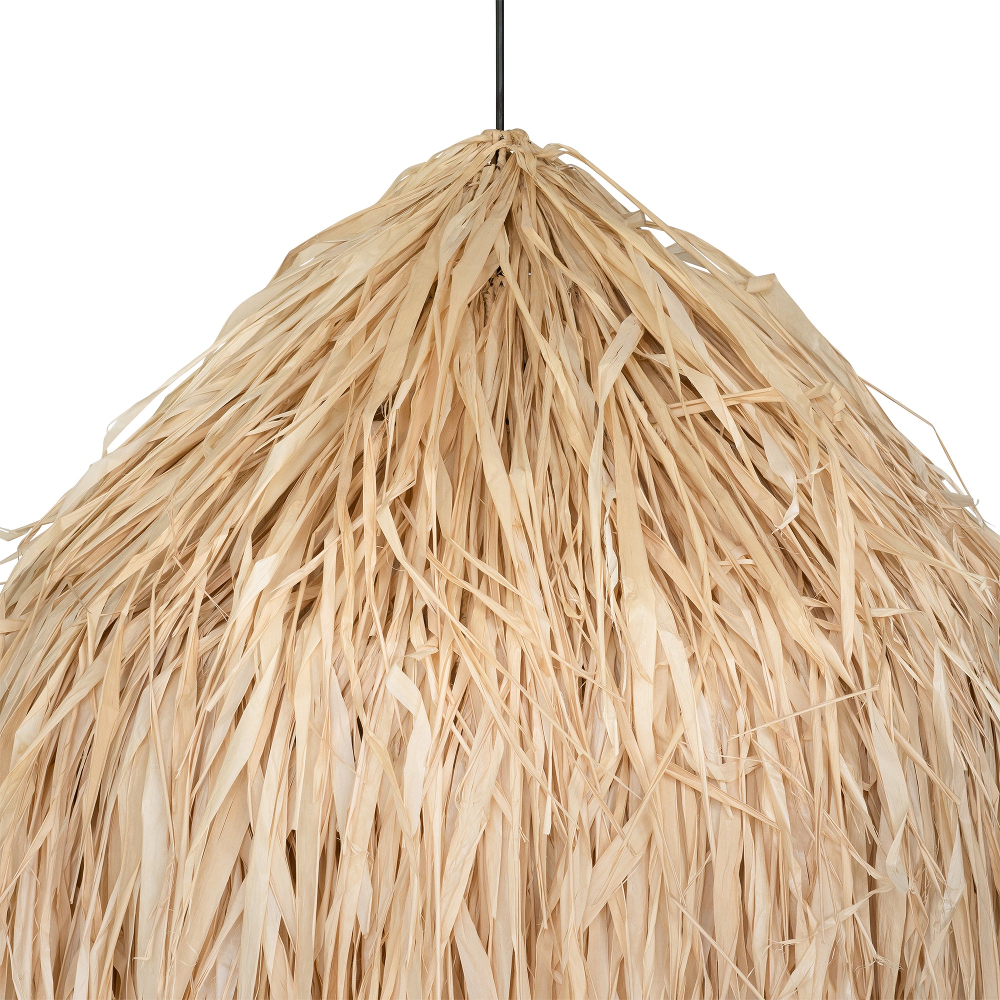 Natural seagrass pendant light with bohemian style, featuring layered raffia texture and organic coastal charm