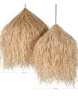 Natural seagrass pendant light with bohemian style, featuring layered raffia texture and organic coastal charm