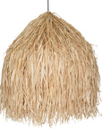 Natural seagrass pendant light with bohemian style, featuring layered raffia texture and organic coastal charm