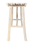 Natural teak console table with rustic branch frame, ideal for relaxed outdoor seating or casual indoor decor.
