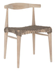Natural wooden dining chair with a woven seat, showcasing a minimalist and rustic design perfect for modern interiors.