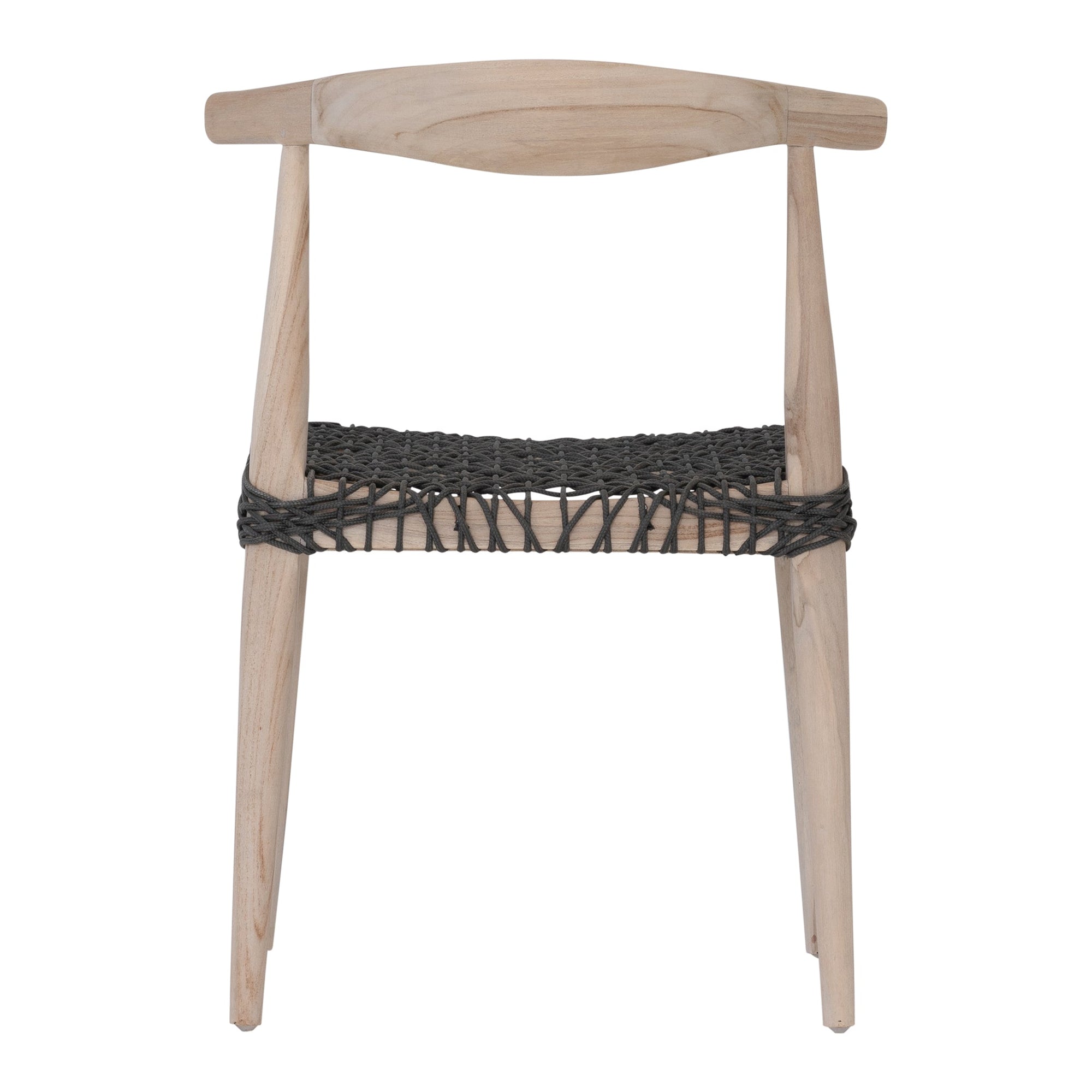 Natural timber dining chair with a black woven seat, showcasing rustic craftsmanship and contemporary design