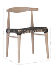 Natural timber dining chair with a black woven seat, showcasing rustic craftsmanship and contemporary design