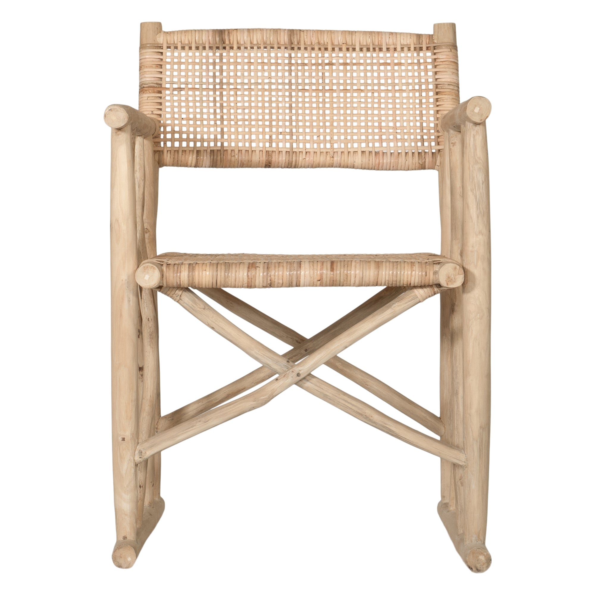 Natural rattan armchair with rustic branch frame, perfect for adding a touch of organic texture to any dining space