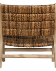 Natural banana leaf lounge chair with a sturdy wooden teak frame, perfect for relaxed indoor or outdoor living spaces