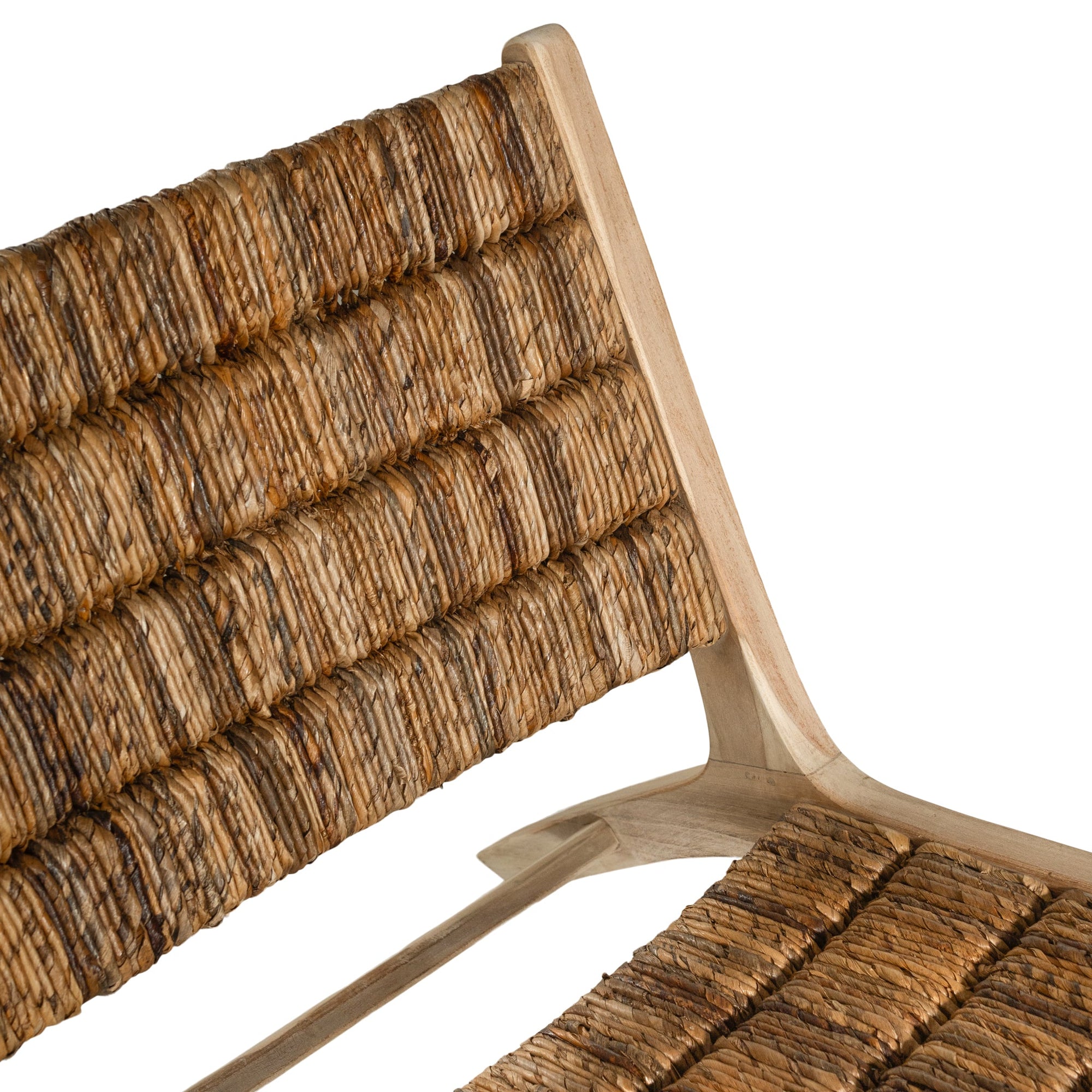 Natural banana leaf lounge chair with a sturdy wooden teak frame, perfect for relaxed indoor or outdoor living spaces