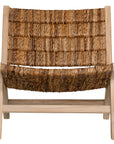 Natural banana leaf lounge chair with a sturdy wooden teak frame, perfect for relaxed indoor or outdoor living spaces