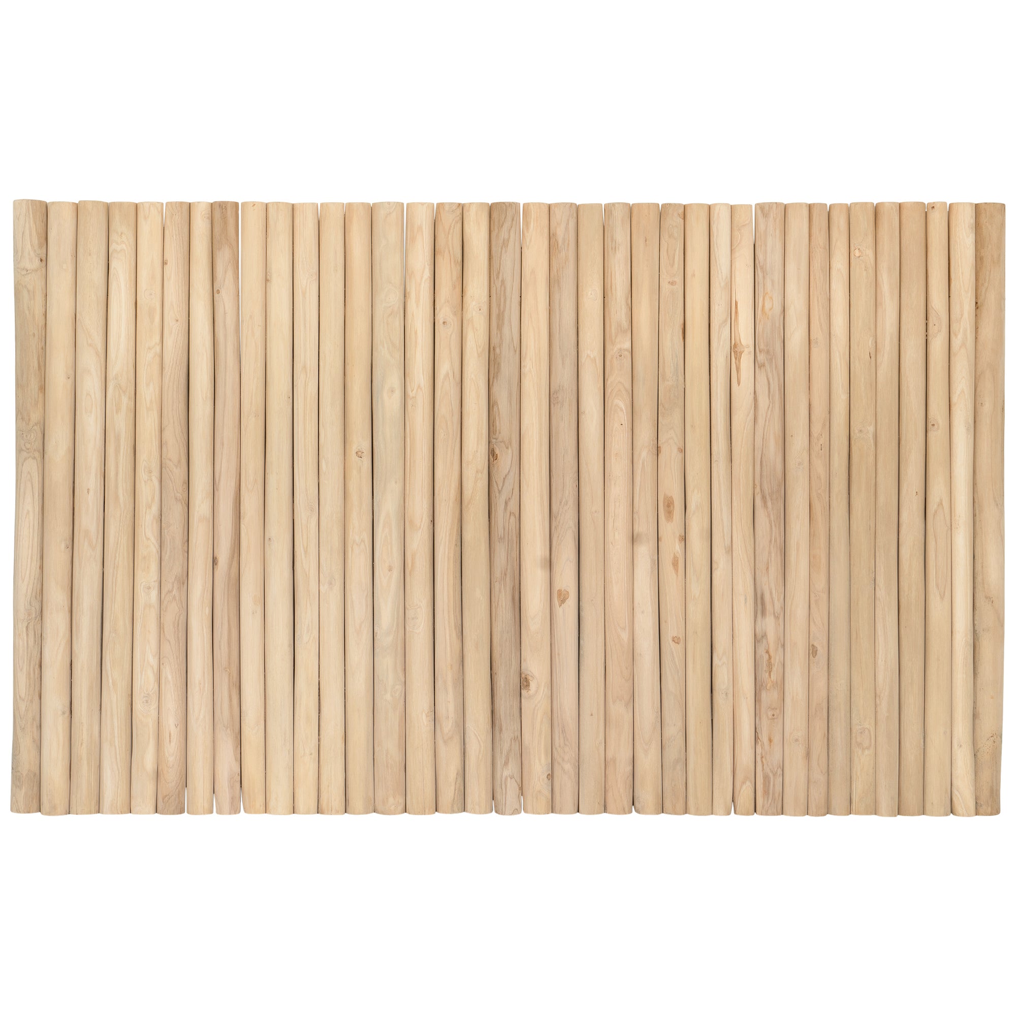 Natural teak wood panel bedhead with vertical pole design, showcasing the organic texture and warm tones of solid teak. Ideal for creating a tranquil and earthy bedroom aesthetic. Queen size bedhead for contemporary and rustic interiors.