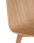 The Kulala Living natural wood dining chair features a sleek, curved seat with a natural wood grain finish. Its minimalist design and sturdy legs make it a stylish and versatile addition to any modern dining space