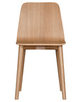 The Kulala Living natural wood dining chair features a sleek, curved seat with a natural wood grain finish. Its minimalist design and sturdy legs make it a stylish and versatile addition to any modern dining space