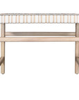 A beautifully crafted natural wood low stool with a woven white leather seat, perfect for adding a touch of relaxed elegance to any space