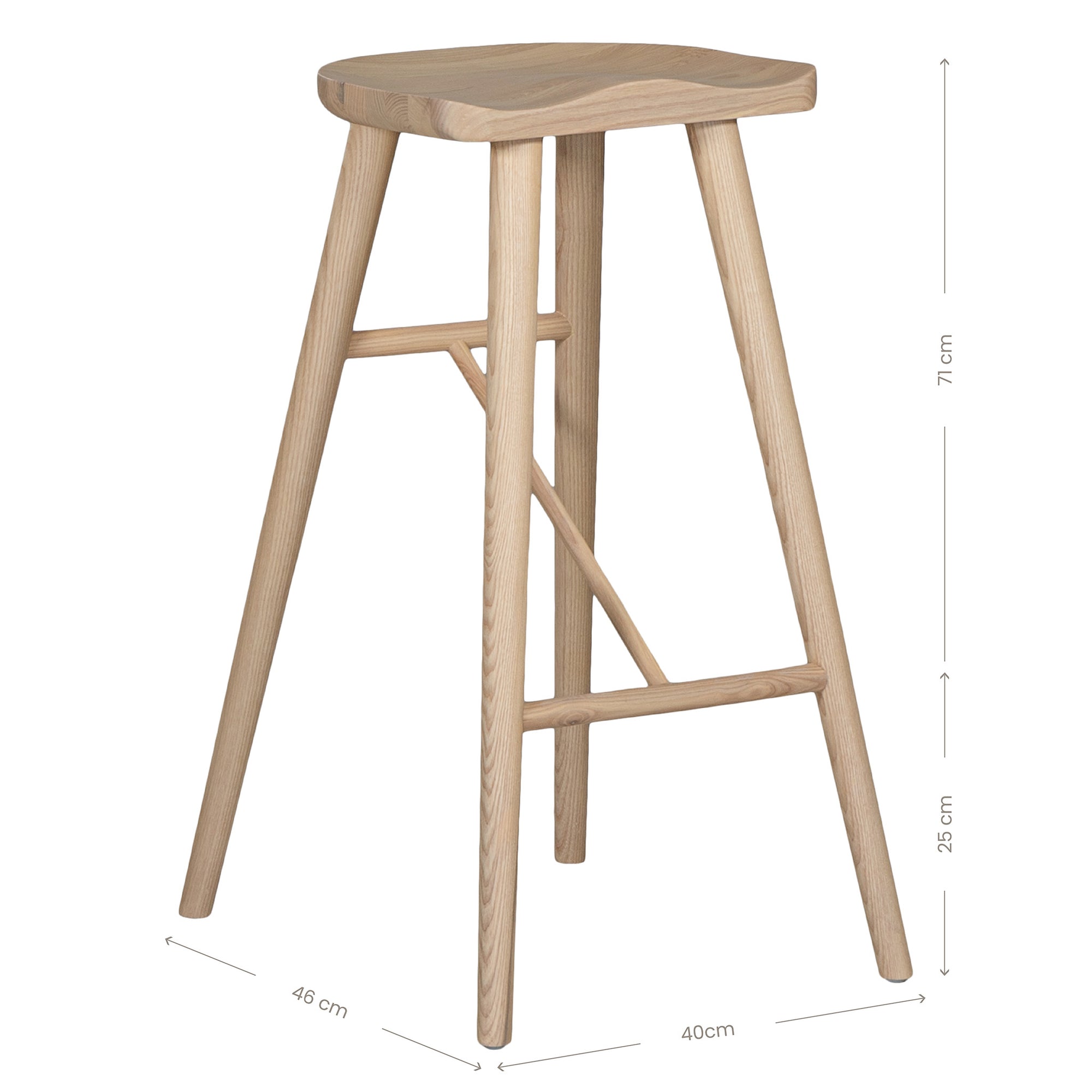 Natural wooden bar stool with sleek modern design and contoured seat, perfect for contemporary kitchen or bar settings