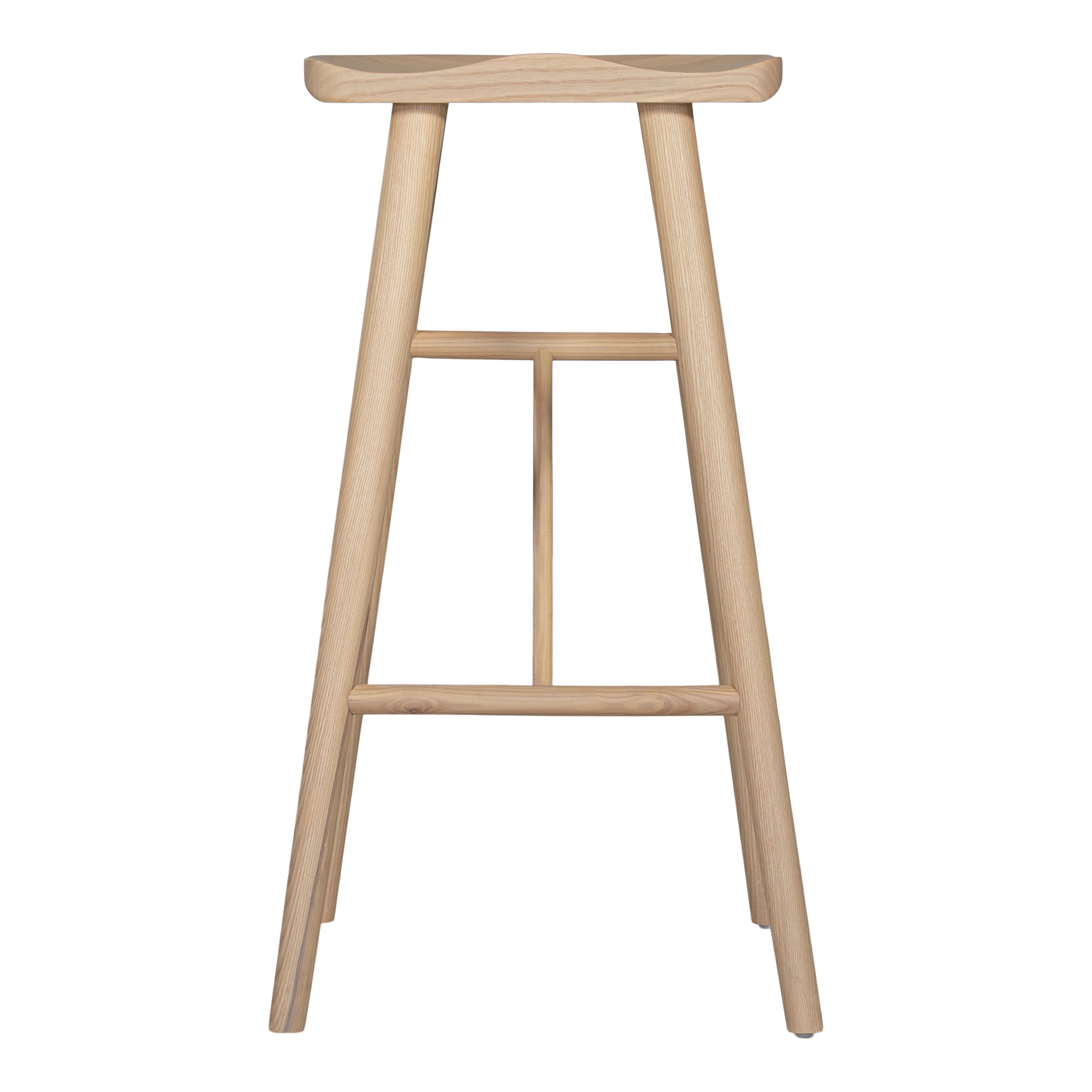 Natural wooden bar stool with sleek modern design and contoured seat, perfect for contemporary kitchen or bar settings