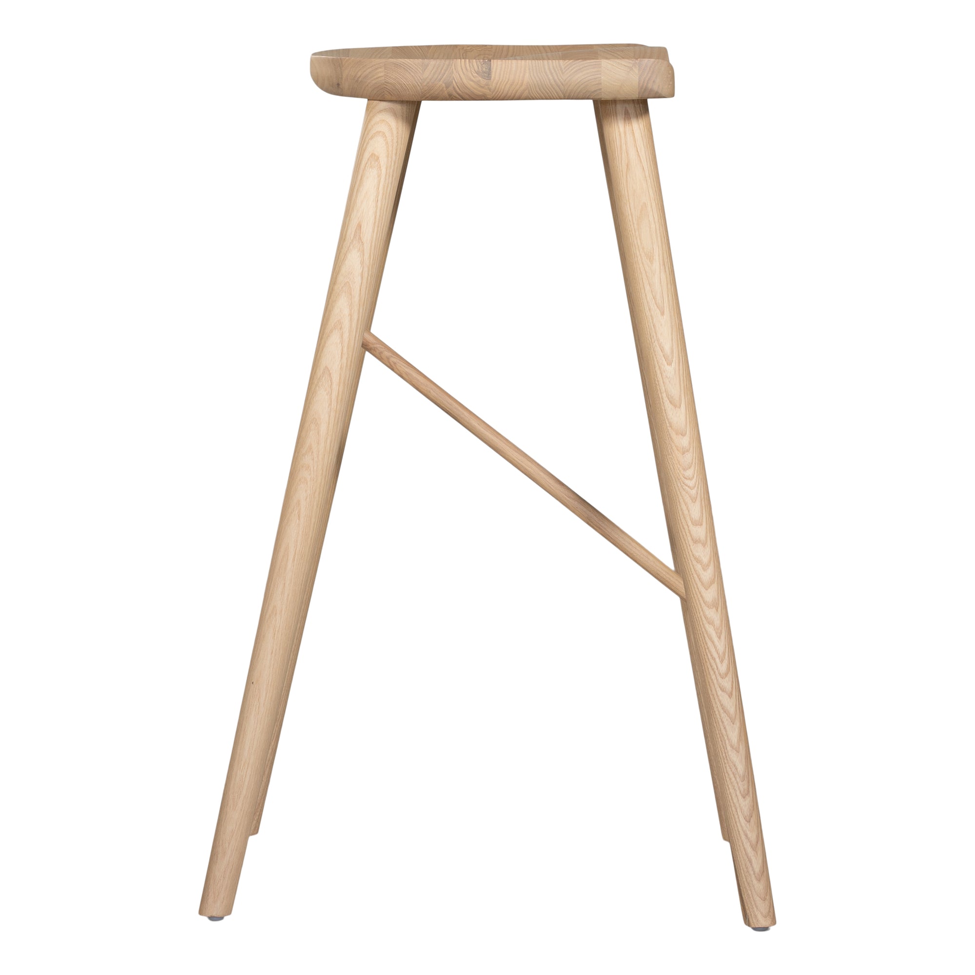 Natural wooden bar stool with sleek modern design and contoured seat, perfect for contemporary kitchen or bar settings