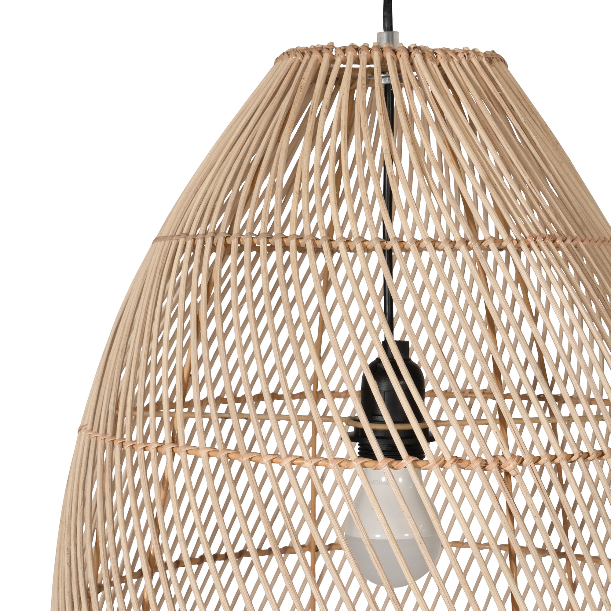 Natural woven pendant light with a modern, natural fibre design, ideal for contemporary interiors and outdoor settings