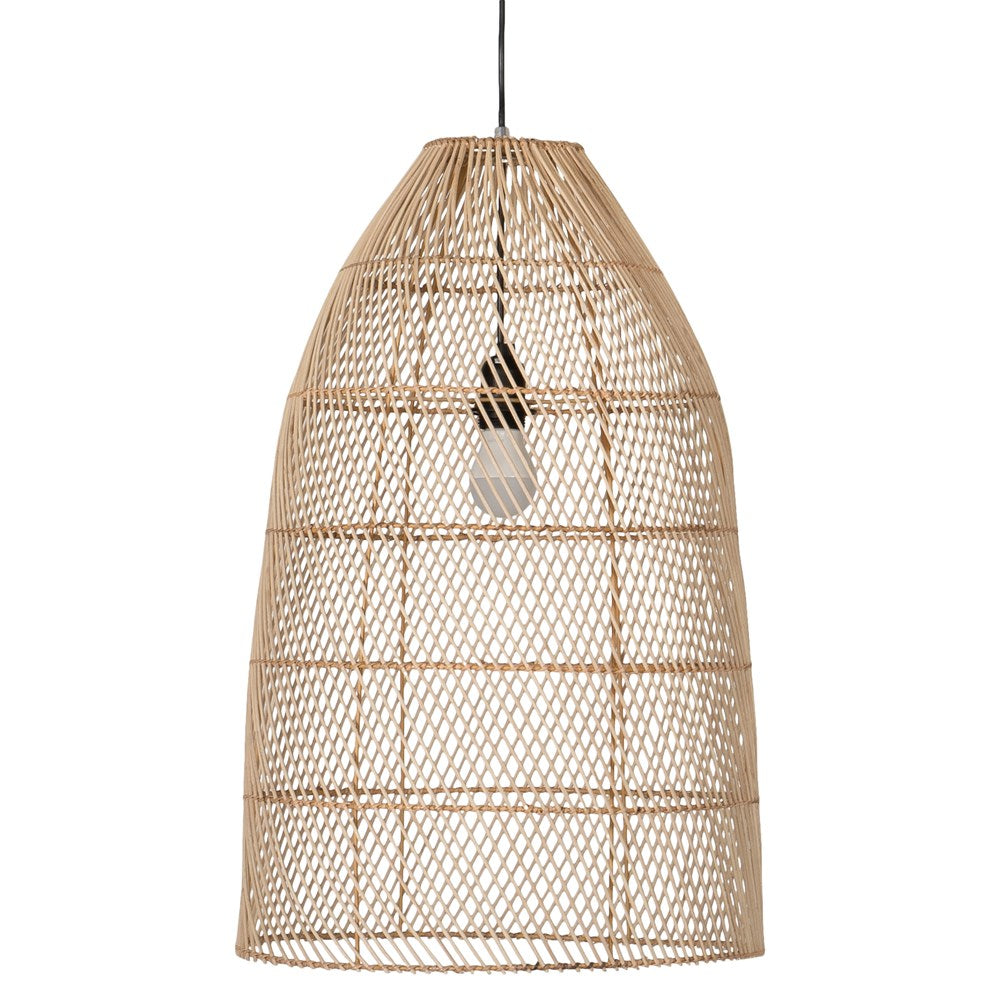 Natural woven pendant light with a modern, natural fibre design, ideal for contemporary interiors and outdoor settings