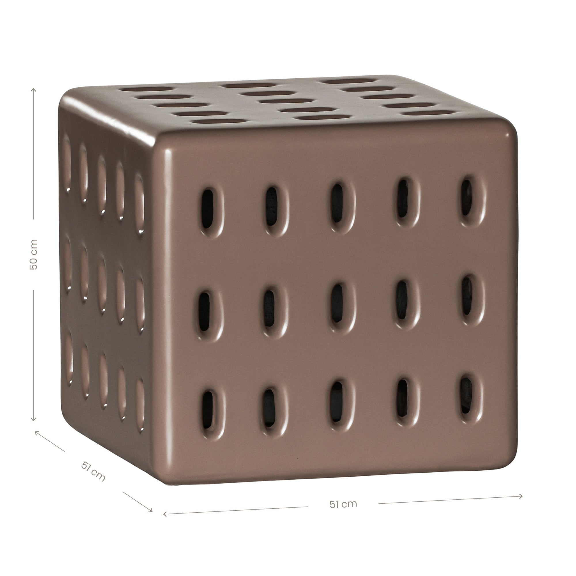 Concrete chocolate side table with modern cut-out design