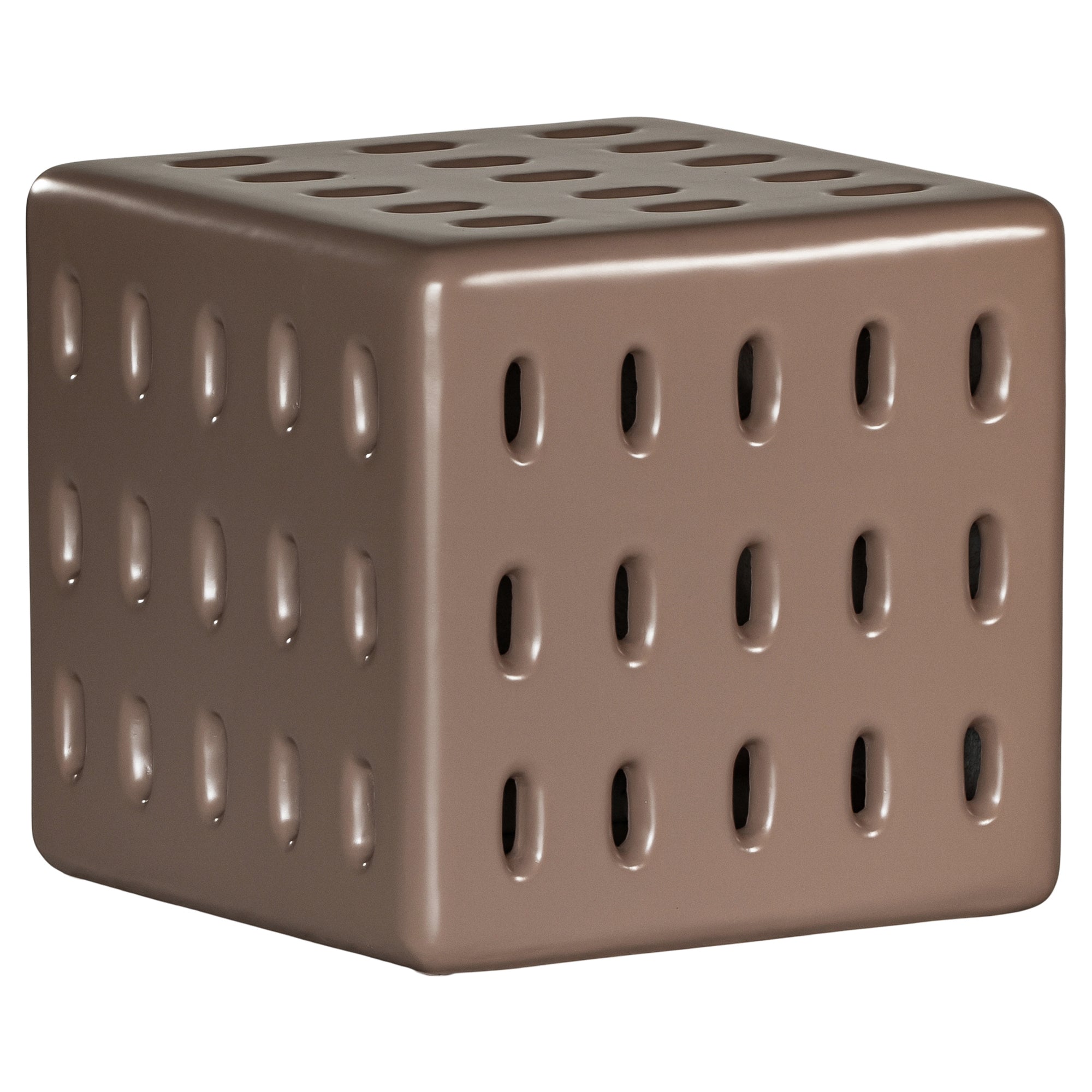 Concrete chocolate side table with modern cut-out design