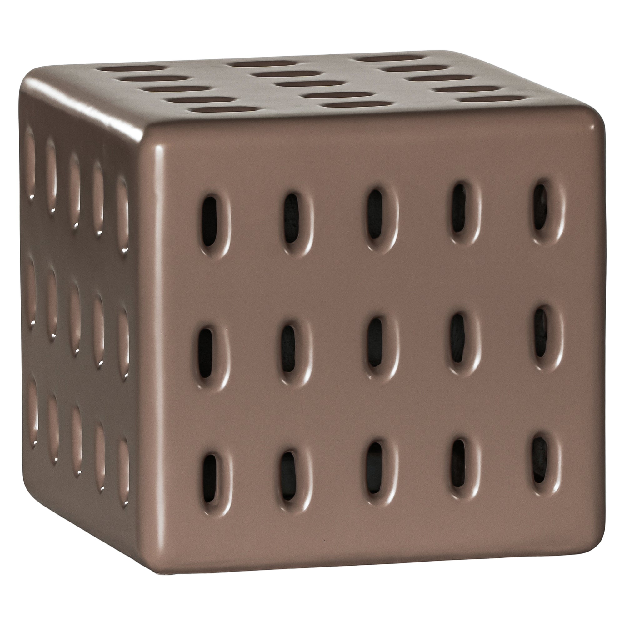 Concrete chocolate side table with modern cut-out design