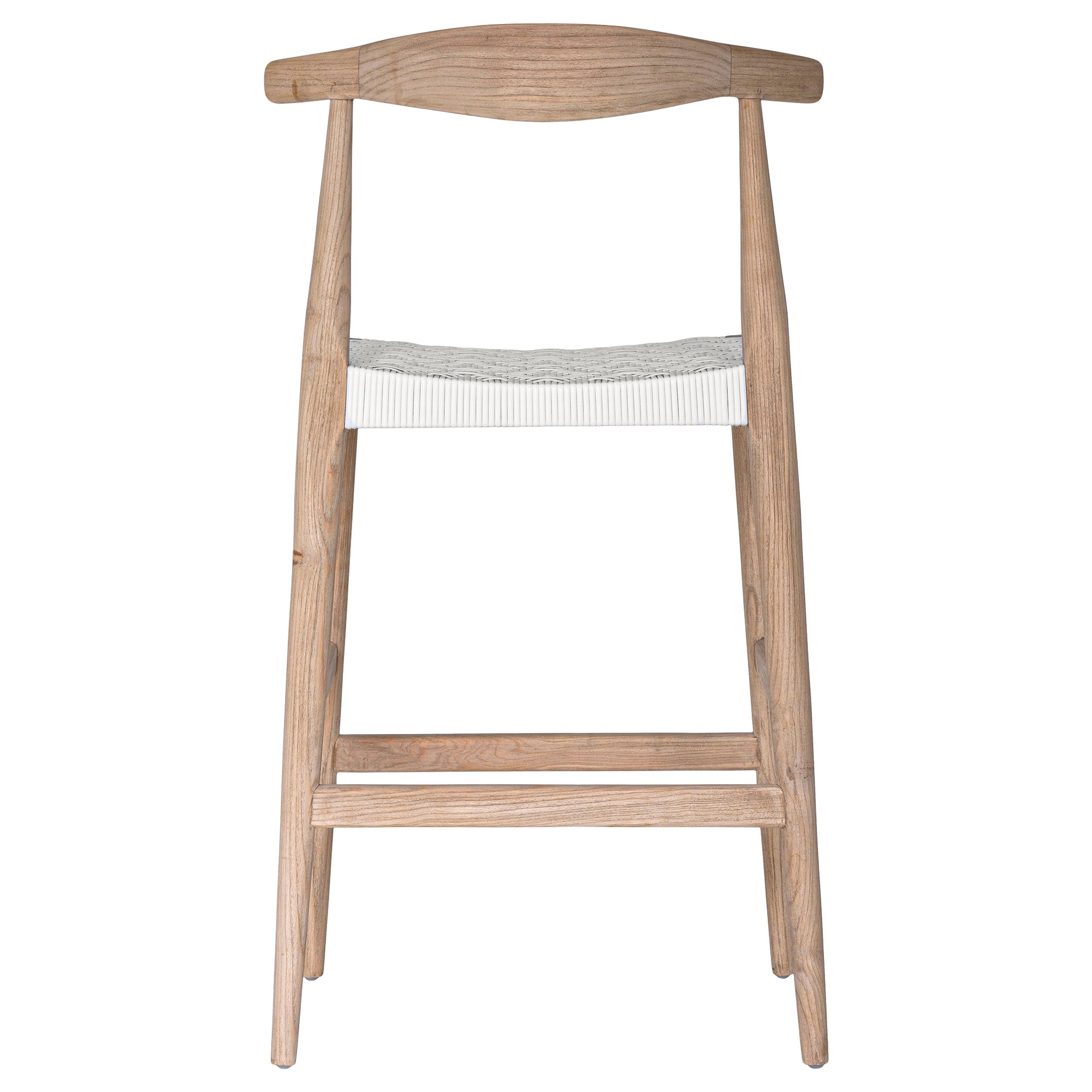 Kulala Living Lisbon Bar Chair in white, featuring a natural timber frame with a woven white seat and ergonomic curved backrest, designed for stylish and comfortable bar seating