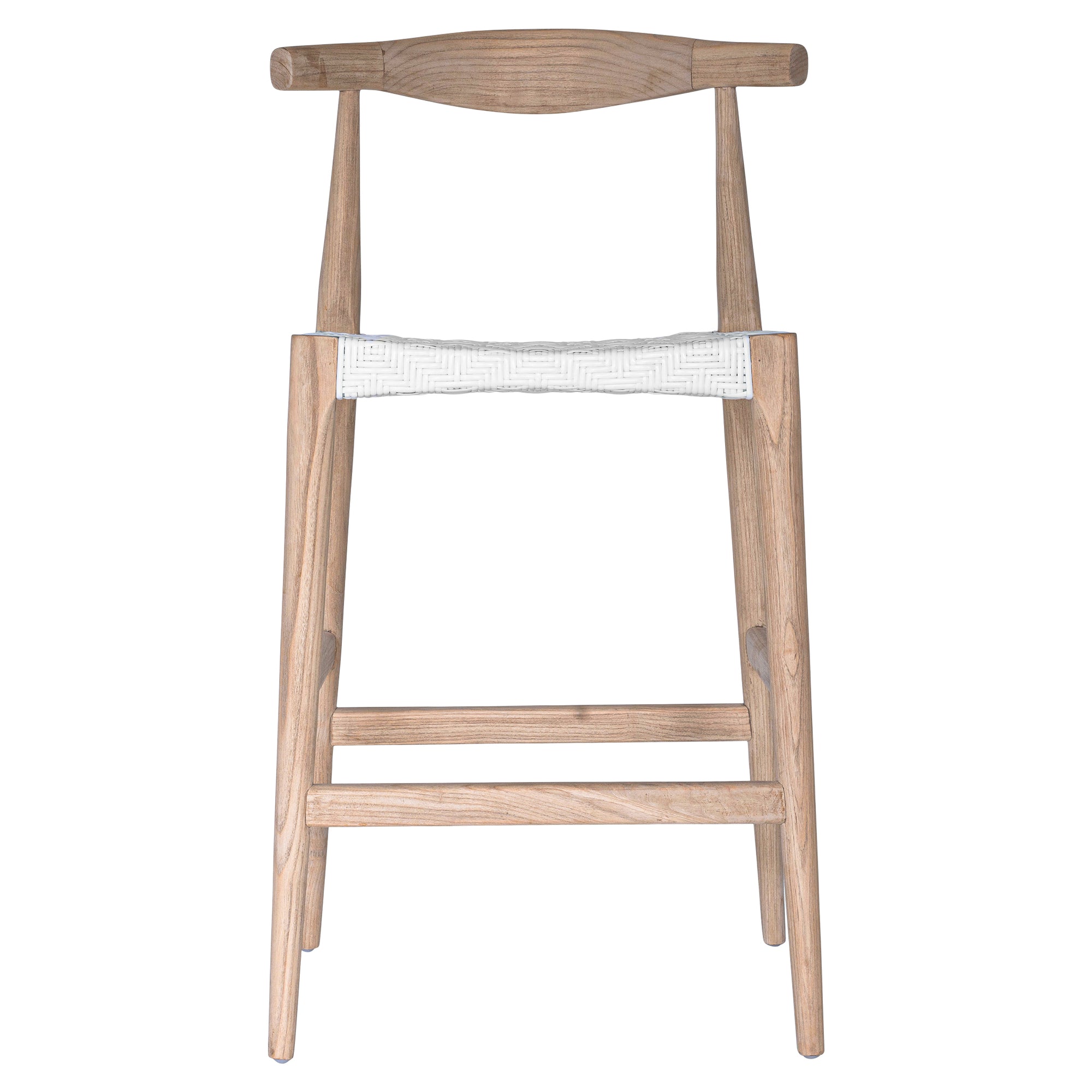 Kulala Living Lisbon Bar Chair in white, featuring a natural timber frame with a woven white seat and ergonomic curved backrest, designed for stylish and comfortable bar seating