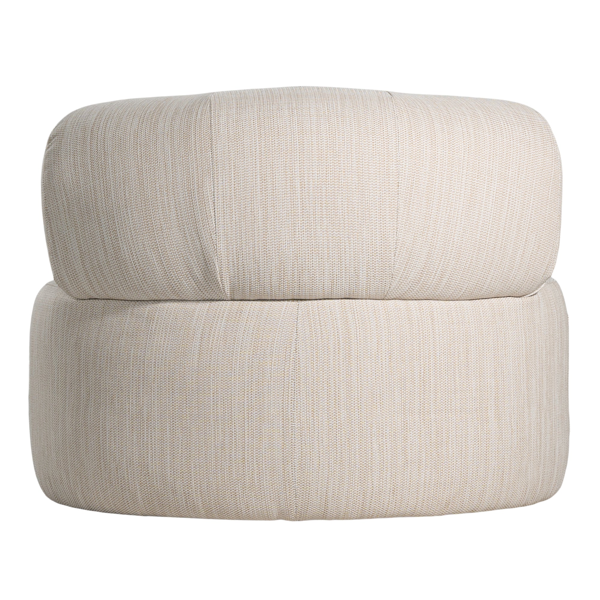A contemporary pebble upholstered lounge chair with a low-profile design and curved backrest. This modern, armless seating piece features a smooth, rounded silhouette, making it a stylish and comfortable addition to any living space