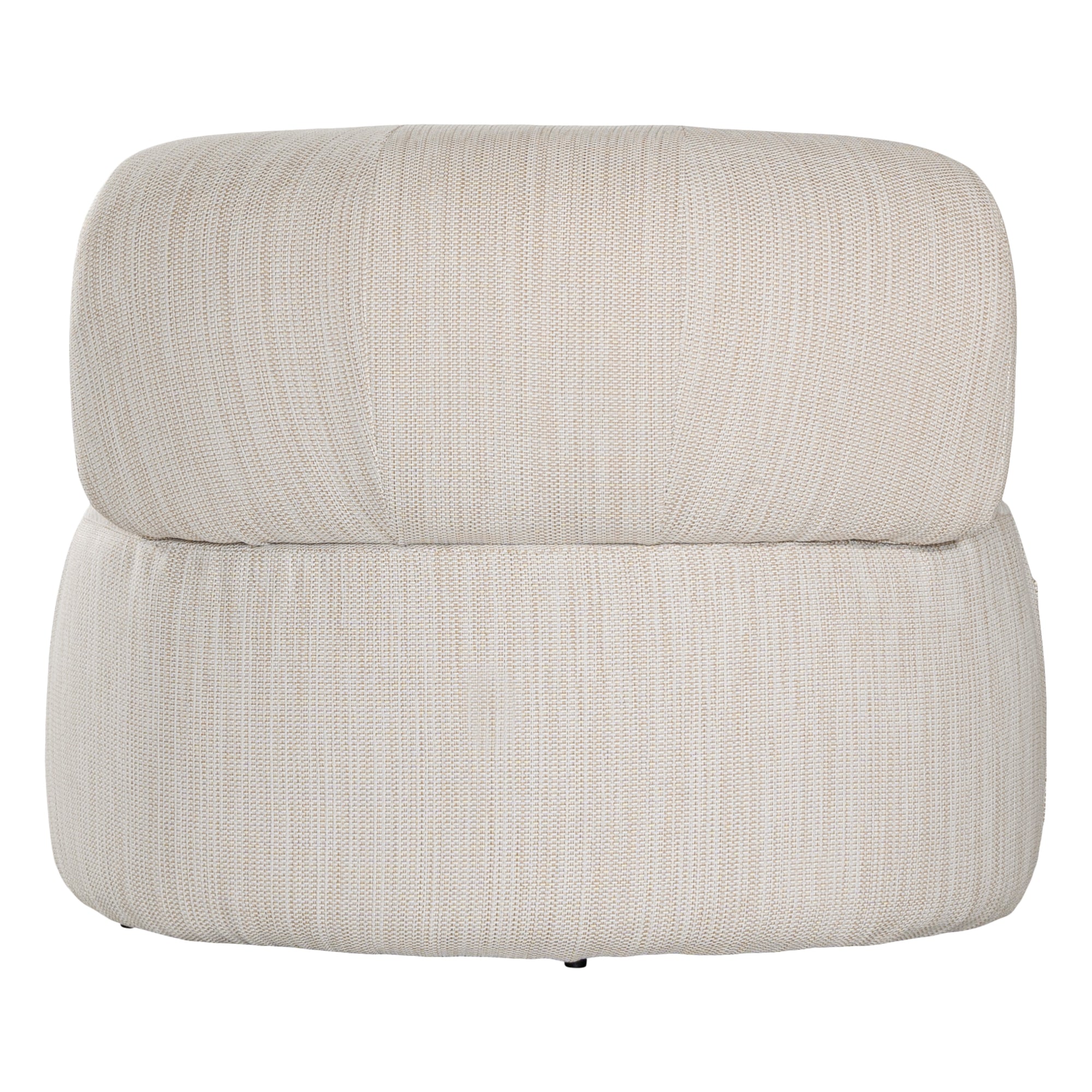 A contemporary pebble upholstered lounge chair with a low-profile design and curved backrest. This modern, armless seating piece features a smooth, rounded silhouette, making it a stylish and comfortable addition to any living space