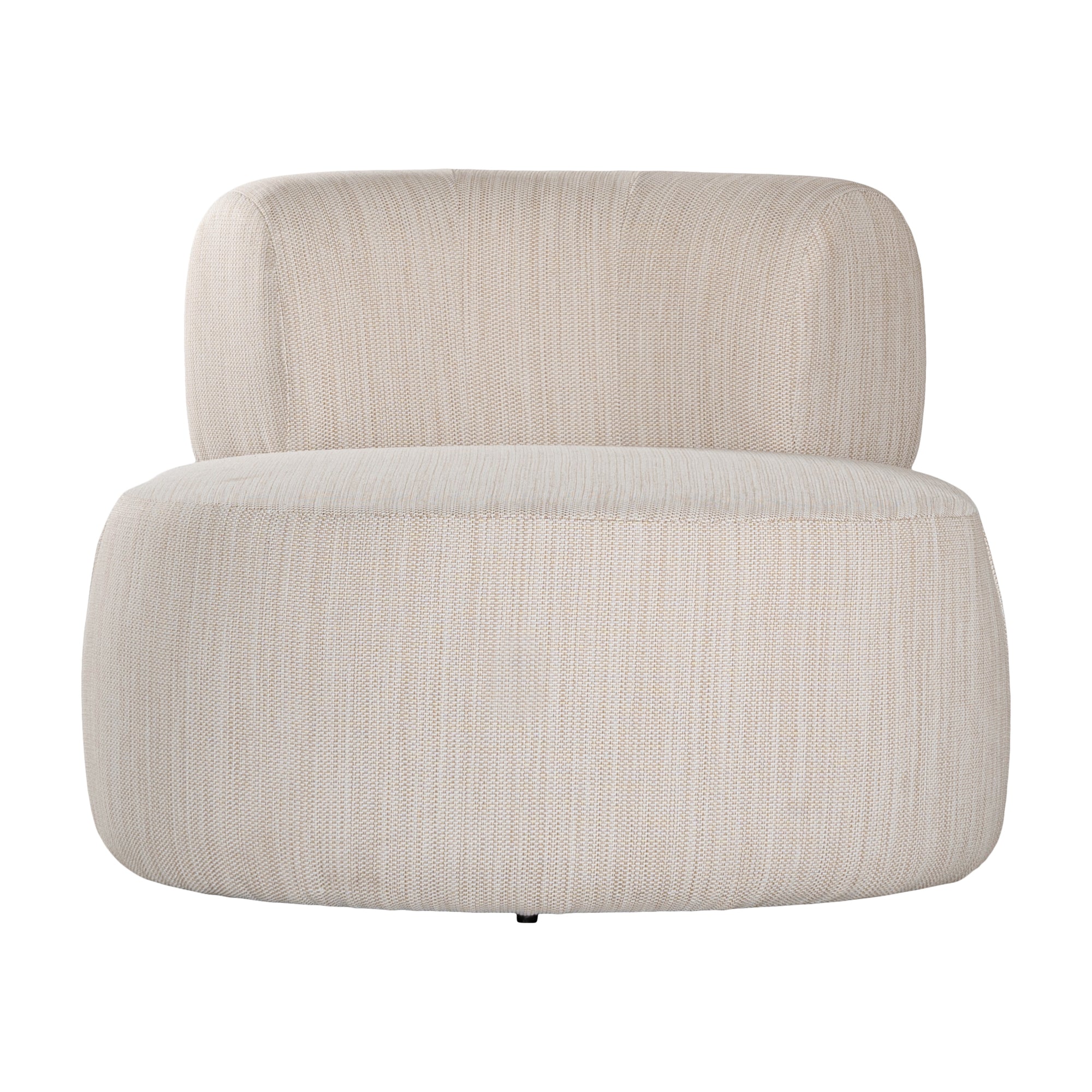 A contemporary pebble upholstered lounge chair with a low-profile design and curved backrest. This modern, armless seating piece features a smooth, rounded silhouette, making it a stylish and comfortable addition to any living space