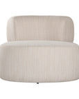 A contemporary pebble upholstered lounge chair with a low-profile design and curved backrest. This modern, armless seating piece features a smooth, rounded silhouette, making it a stylish and comfortable addition to any living space
