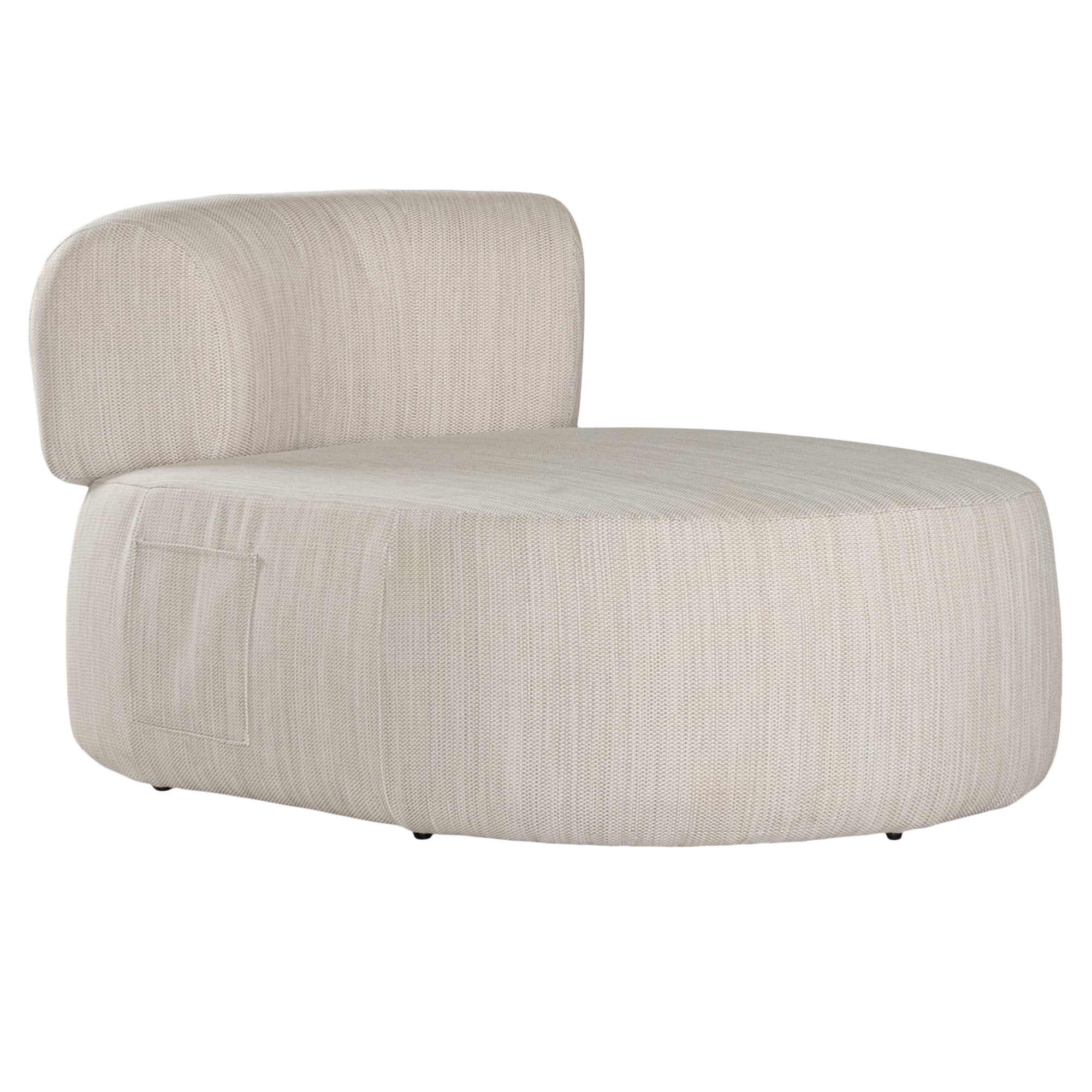 A contemporary pebble upholstered lounge chair with a low-profile design and curved backrest. This modern, armless seating piece features a smooth, rounded silhouette, making it a stylish and comfortable addition to any living space